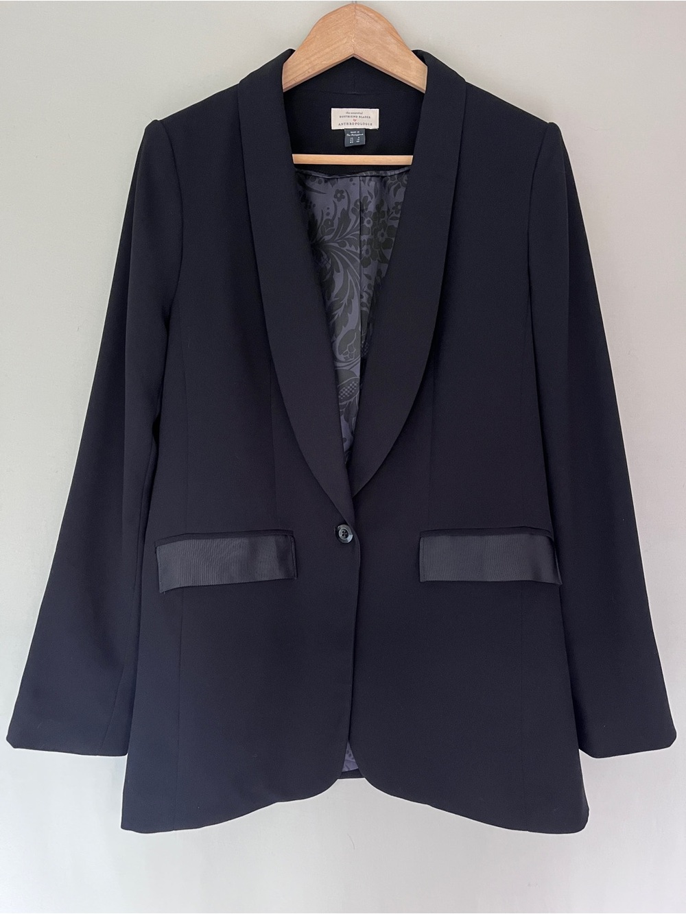 Anthropologie Boyfriend Blazer Black Shawl Collar One Button 8